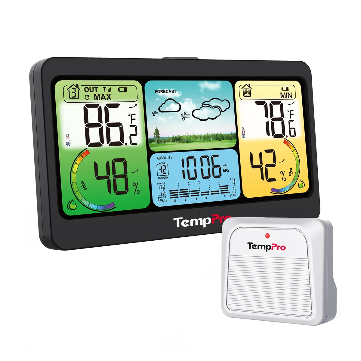 TempPro 1000FT Home Weather Stations Wireless Indoor Outdoor Thermometer, Indoor Outdoor Weather Stations with Swiss-Made Sensor, Inside Outside Weather Thermometer Barometer with Forecast(TP280B)