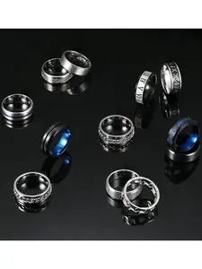 12 Pcs Silvery Black Punk Style Mixed Stainless Steel Ring Set for Women Men Solid Stainless Steel Firm Texture Mixed Matte Polished Surface Designs Rich Functional Fashionable Styles Chain Rings Vintage Celtic Rings Multifunctional Bottle Opener Rings