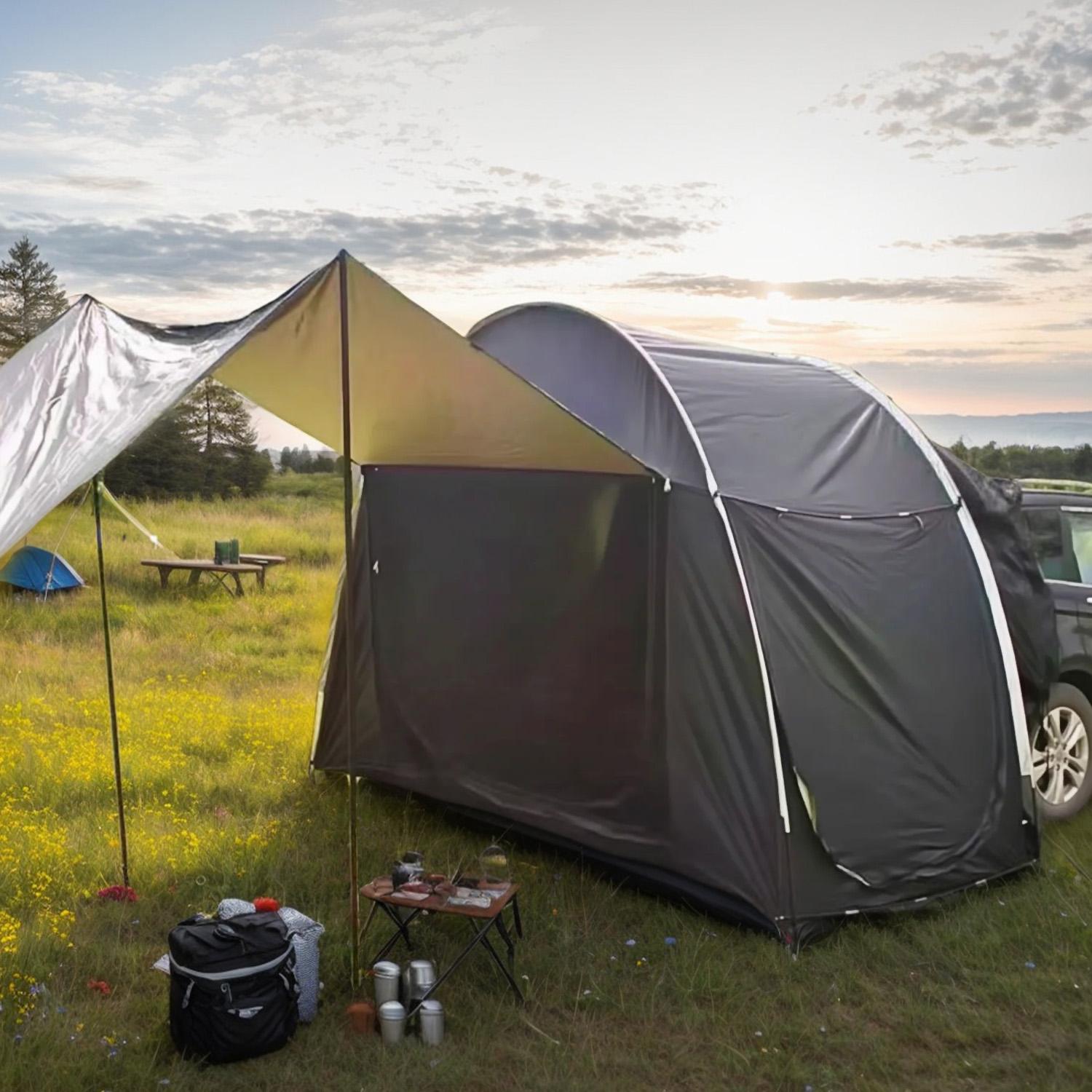 Universal SUV Car Rear Tent Waterproof Sunshade Windproof Foldable Portable Large Space Tailgate Awning Camping Travel Outdoor Gear for 3-4 People