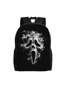 1 pc Adjustable Strap Scream Mask Formed by Smoke Image Laptop Bag For School Zipper Closure Office Staff Rucksack For Gifts Back To School Season Laptop Work Bag