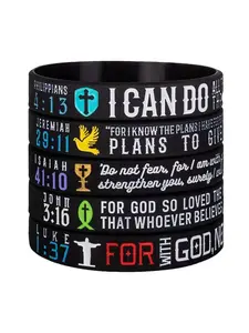 Fashion Letter & Cross Pattern Bible Verse Bracelet, Silicone Sports Bracelet for Women & Men, Trendy All-match & Exquisite Summer Jewelry for Birthday Gift