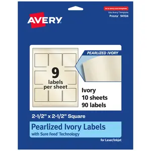 Avery Pearlized Ivory Square Labels with Sure Feed Technology, 2.5" x 2.5"