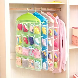 A 3-Part Wardrobe Organizer for Hanging Underwear, Featuring a Door Storage Bag with 16 Compartments. This Polyester Wall-Mounted Rack Is Designed for Sorting Bras, Socks, And Underwear, Helping to Save Space