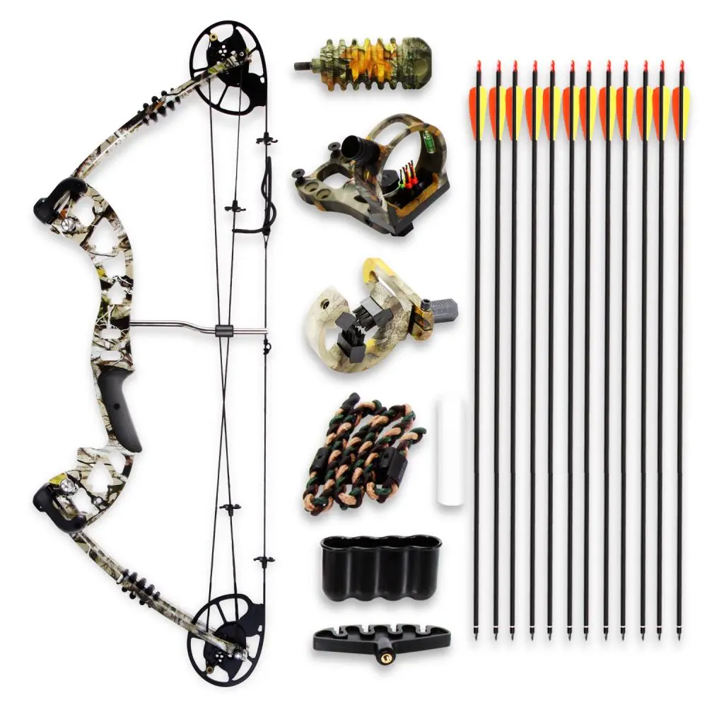 Adjustable Compound Bow Kit - 30-70 lbs, 320 fps, Brown, Includes Arrows, Targets, Sights, 1 D-Loop, 1 Wrist Rope, Archery