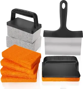 10 Pieces Griddle Cleaning Kit for Blackstone & More - Professional Flat Top Grill Cleaning Kit with Heavy Duty Griddle Scraper, Grill Stones, Scouring Pads & Ergonomic Handles