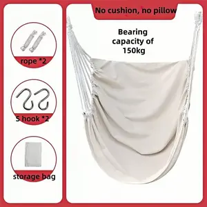Portable Outdoor Hammock Swing Chair, 150kg Capacity, Thick Nylon Fabric, Includes 2 Ropes + 2 S Hooks, Optional Cushion, Foldable & Lightweight