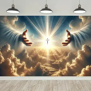 1 PC 2D Flat divine shining clouds praying Artistic Decorative Stylish Modern Polyester Wall Hanging for Interior Decoration Indoor Use High Quality