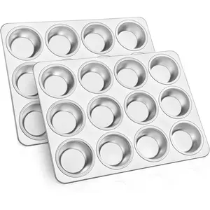 12-Cup Muffin Pan, Stainless Cupcake Pans Muffin Tin Set for Oven Baking Mini Brownies Quiches Tarts, Non Toxic & Regular Size, Dishwasher Safe – Set of 2