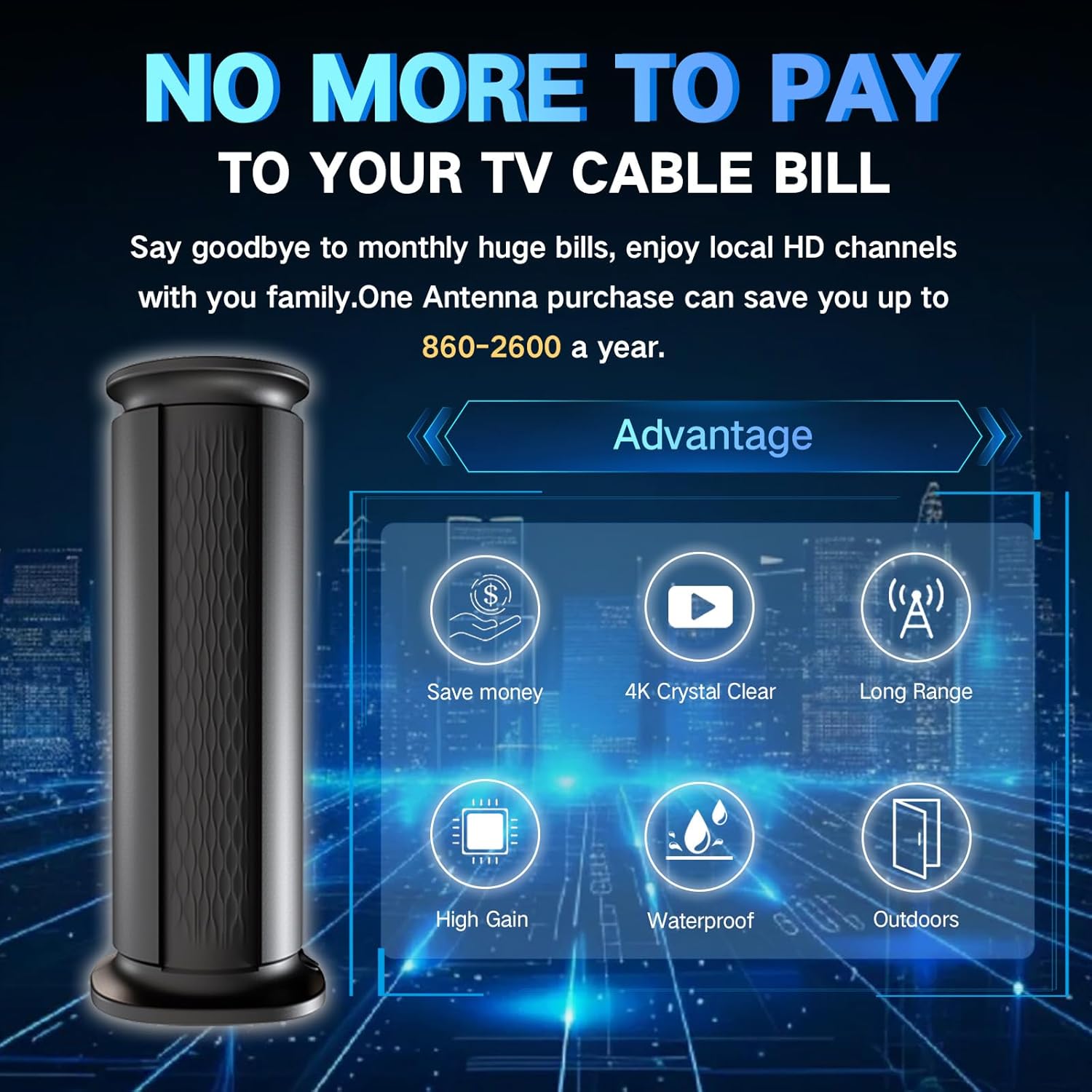 2026 Upgraded TV Antenna Up 2800+ Miles Range, Digital Best Antenna for Smart Tv Indoor/Outdoor 4k Local Channels, Amplified HDTV Antenna Long Range with Amplifier Signal Booster/Thic Cable (Medium)