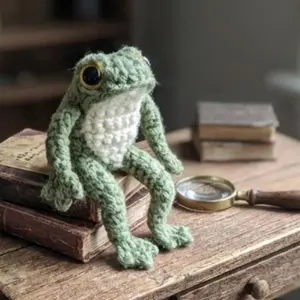 Handmade Crochet Frog Plush Amigurumi Frog Doll Cute Kawaii Animal Plush Soft Yarn Toy Desk Decor Frog Gift for Nature Lovers Emotional Support Plush Vintage Aesthetic Cute