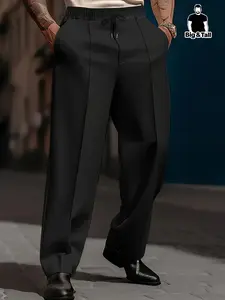 Men's Fall Winter Casual Straight Leg Pants, Casual Loose Fit, Oversized Drawstring Waistband, Woven Fabric, Pocket Design, Perfect for Outdoor Sports & Daily Wear