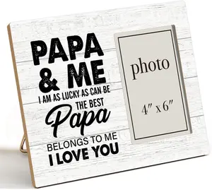 Oqtumes Papa Gift Wood Picture Frame, Gifts for Grandpa Grandad Grandfather, Rustic Papa and Me Wood Picture Frame 8 x 10 Inches, Wall Mount and Tabletop - 4 x 6 Inch Photo