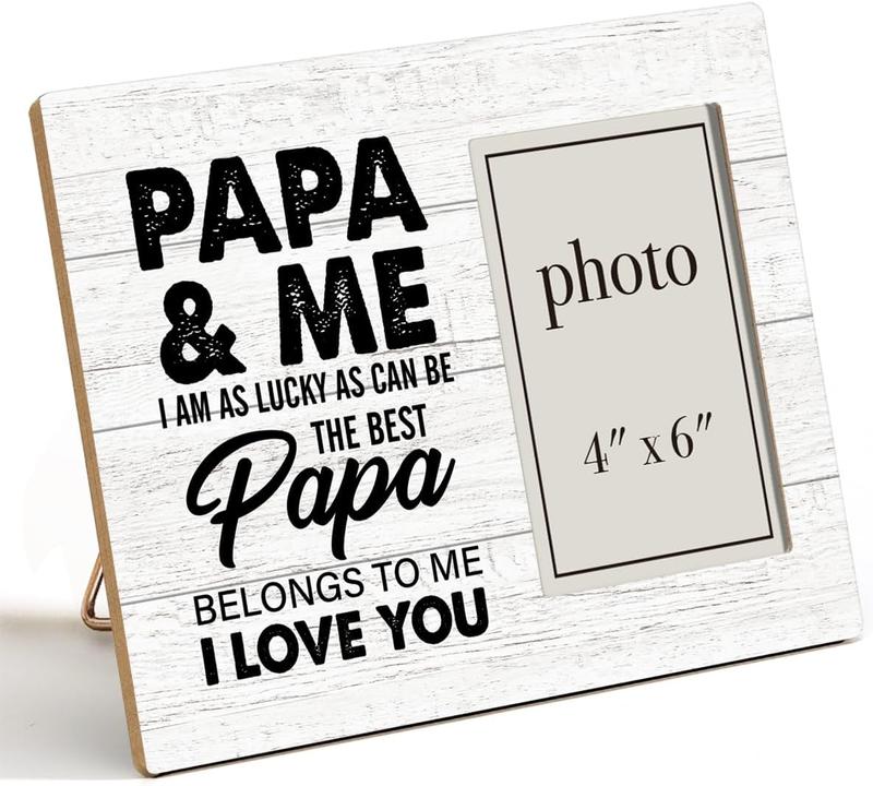 Oqtumes Papa Gift Wood Picture Frame, Gifts for Grandpa Grandad Grandfather, Rustic Papa and Me Wood Picture Frame 8 x 10 Inches, Wall Mount and Tabletop - 4 x 6 Inch Photo