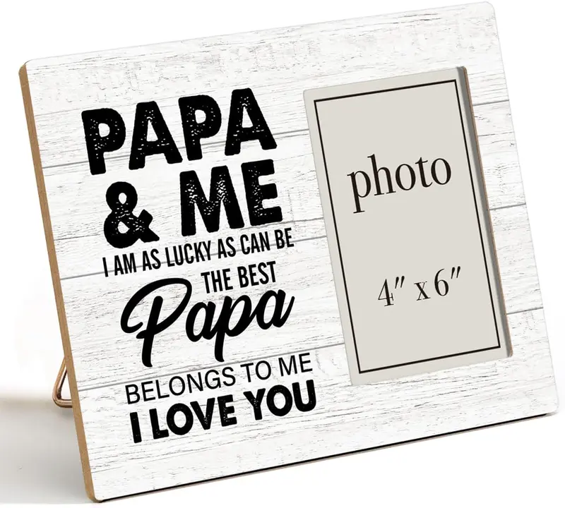 Oqtumes Papa Gift Wood Picture Frame, Gifts for Grandpa Grandad Grandfather, Rustic Papa and Me Wood Picture Frame 8 x 10 Inches, Wall Mount and Tabletop - 4 x 6 Inch Photo