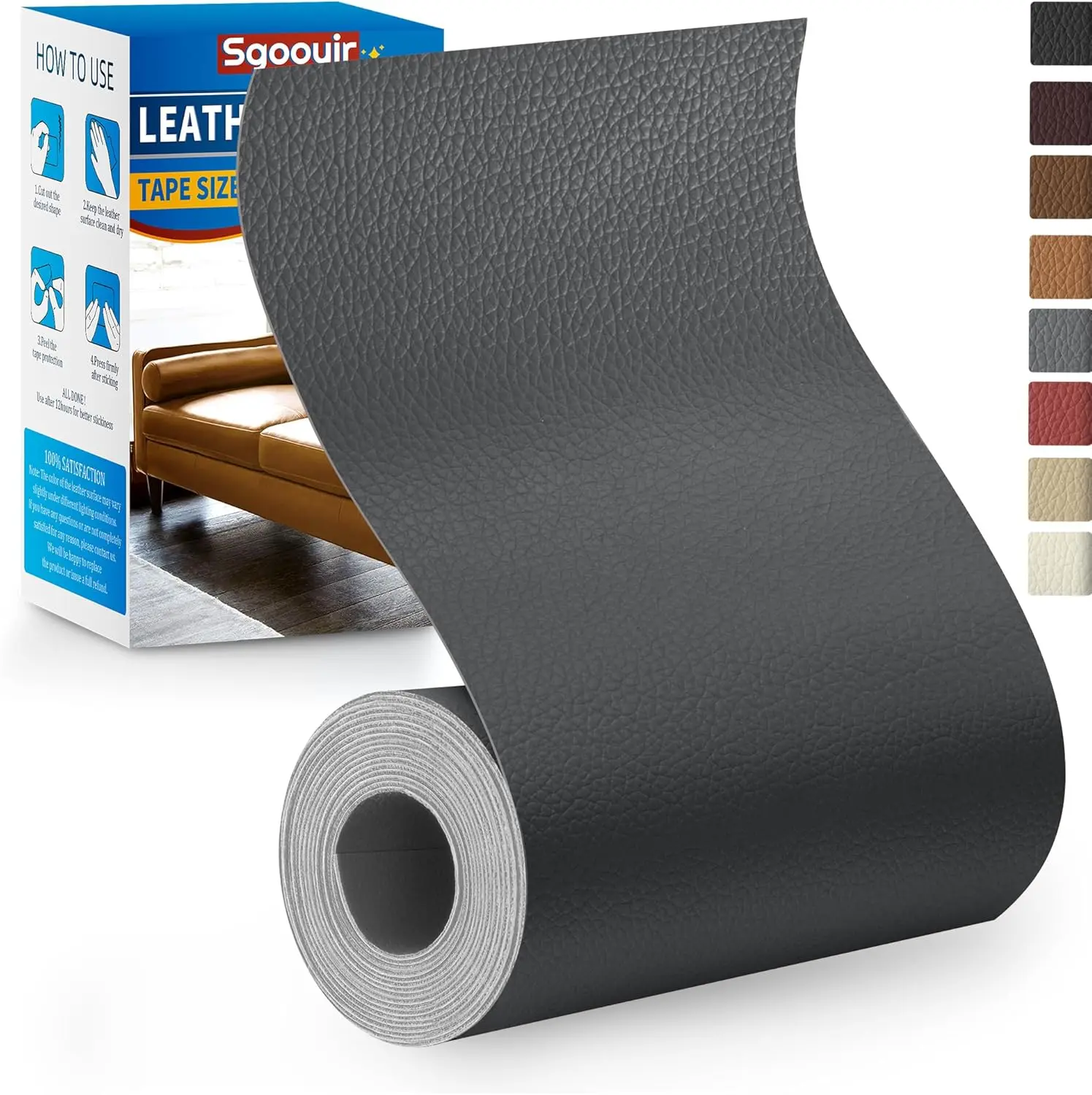 Leather Repair Patch Tape Kit, " x " Self Adhesive Leather Repair Patch for Furniture, Vinyl Leather Repair Kit for Car Seat, Chairs, Couch, Sofa, Boat Dark Grey