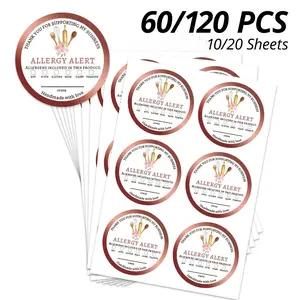 Allergen Warning Stickers, Round Design Food Allergy Labels, Customizable Ingredient Tags, Ideal for Bakeries, Restaurants, Donations, Parties, Multiple Sheets