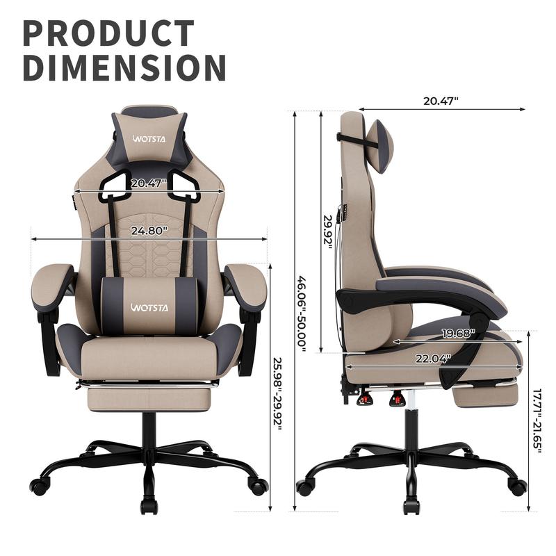 WOTSTA office gaming chair, equipped with comfortable memory foam lumbar support and headrest, office chair backrest can be adjusted to a tilt angle of 90°-135°,Mesh Swivel Rolling Task Chair Furniture Ergonomic