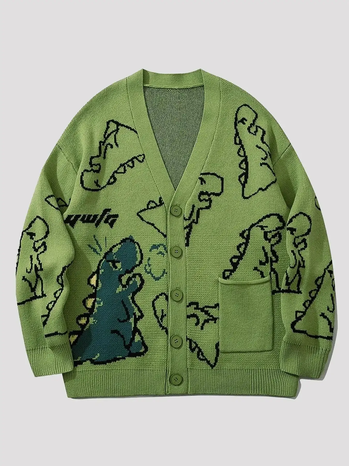 Men's Dinosaur Print Button Front Cardigan, Regular Fit Casual Long Sleeve V Neck Knitwear for Fall & Winter, Knit Clothing for Daily Wear, everyday wear, essential piece, layering piece, must have item