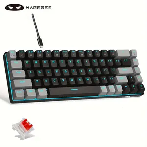 MageGee Portable 60% Mechanical Gaming Keyboard, MK-Box LED Backlit Compact 68 Keys Mini Wired Office Keyboard with Red Switch for Windows Laptop PC  - Grey/Black