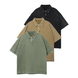 Gihuo Unisex 3PCS Mens Polo Shirts Cotton Acid Wash Oversized Tshirts Vintage Short Sleeve Baggy Tees Top Casual Biker Beige Plain Short Sleeve Womenswear Streetwear Tropical T-Shirt outfit