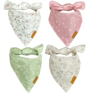 Remy+Roo Spring Dog Bandanas - 4 Pack Gemma Set | Premium Durable Adjustable Polyester Fabric | Patented Shape Girl Dog Bandana, Floral Dog Bandana