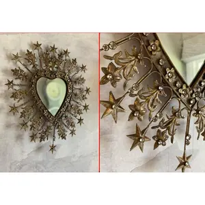 Sacred Heart with Rays Mirror - Decorative Mirror with Starry Design & Heart Shape, Metal Finish