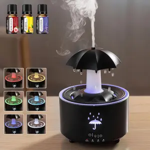 Rotating umbrella shaped humidifier with water droplets, aromatherapy diffuser, paired with 3 essential oils, LED night light, humidifier with remote control, timed, automatic shutdown, room and bedroom decoration, holiday Christmas gift