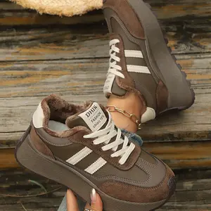 Women's Thick Sole Insulated Warm Arisan Shoes, New Four-Season Comfortable Casual Sports Leisure Shoes, Low Top PU Patchwork Sneakers, Thick Soled Sneakers