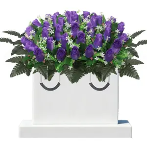 Artificial Cemetery Flowers for Grave Headstone Flower Saddle Realistic Grave Rose Flowers Memorial Flowers for Cemetery (Purple)