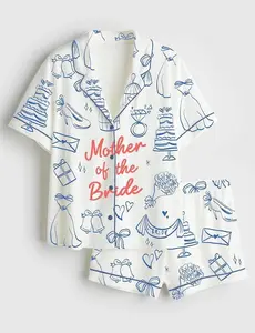 Women’s Wedding Mother Of The Bride Groom Wedding Long Sleeve Satin Pajama Set, Whimsical Bride Sleepwear, Wedding Bride Party Gifts Her