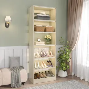 25" Freestanding Adjustable Organizer Storage with Shoe Storage Shelves, Closet Storage Organizer with Shoe Rack Organizer, Heavy Duty Shoe Rack Cabinet Storage Cabinets for Entryway