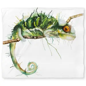 360 stand King Size Decorative Duvet Cover - Microfiber Soft Face Fabric Bedroom Bedding Set, Printed Surface, Green Chameleon Reptile Motif, Nature-Themed Illustrative Art Design for Home Use