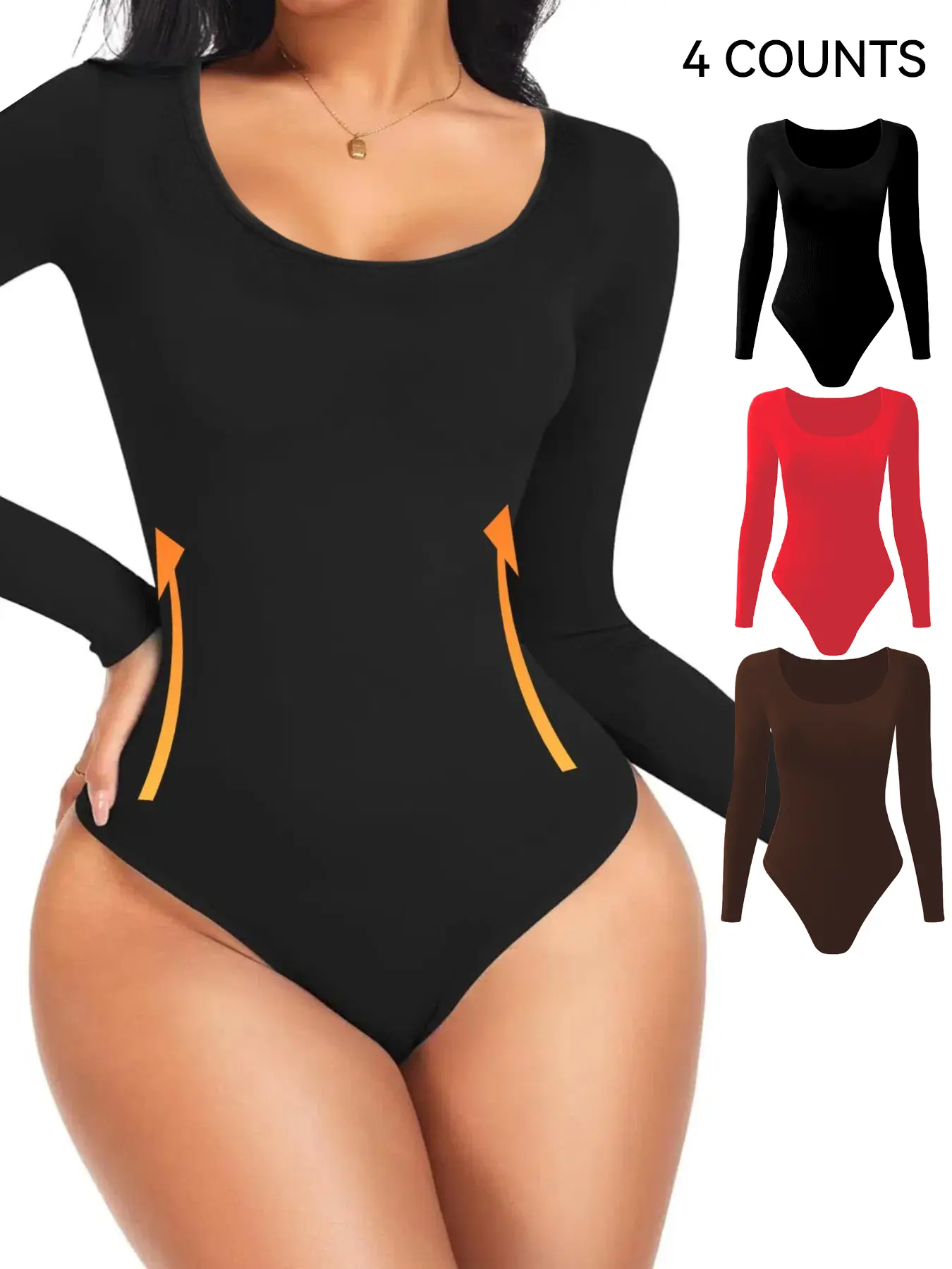 Ladies Bodysuit with Thong, wearable for sports, Long Sleeve Solid Round Neck Bodysuit, Elastic sports tight-fitting underwear, fitting the body curve, Comfy Slimming Waist Shaperight-Fitting Underwear, All Seasons