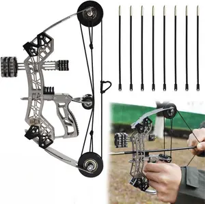 10.2" Mini Compound Bow Set Stainless Steel Archery Target Shooting Outdoor Fun Gift for Valentines Durable Construction Compact Portable with Thumb Release Trigger