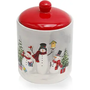 Christmas Themed Winter Holiday Ceramic Cookie Jar  Storage Jar with Airtight Lid  Xmas Candy Canister Storage Container