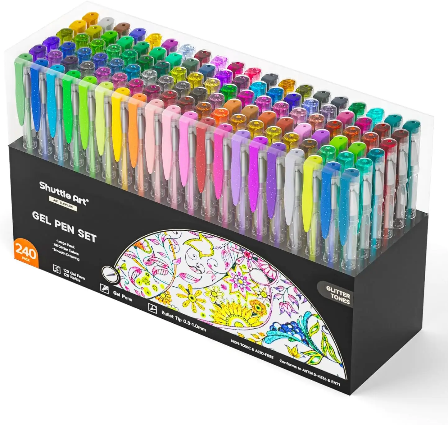 Shuttle Art 80/160/240 Pack Glitter Gel Pens, 40/80/120 Colors Glitter Gel Pen Set with 40/80/120 Refills for Adult Coloring Books Craft Doodling