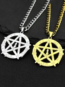 Witchcraft Gothic Pentagram Necklace For Women Men Stainless Steel Gold Color Tetragrammaton Solomon Amulet Necklaces