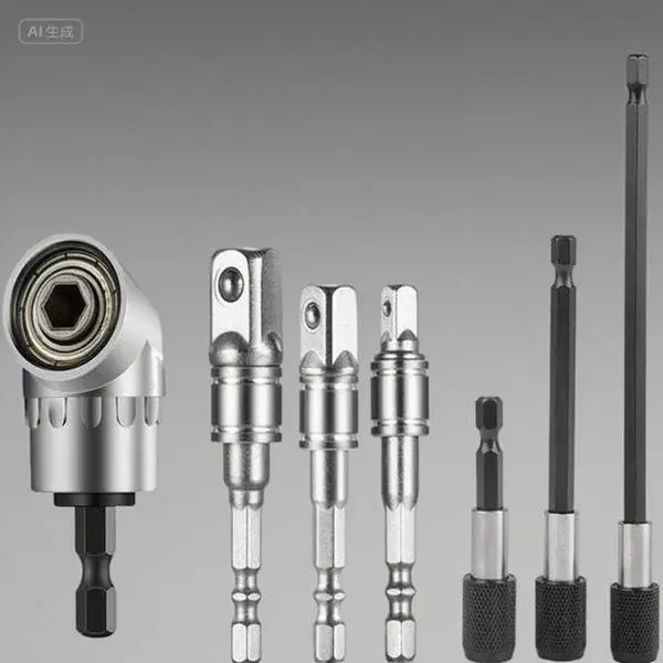 Universal Drill Extension Kit - 1x 105° Right Angle Adapter, Stainless Steel Flexible Shaft for Tight Spaces, 3pc Hex Drive Socket Adapters, 1x Drill Bit Holder, 10x Screwdriver Bits, Cordless Screwdriver Compatible Durable Tool Accessory, Flexibility