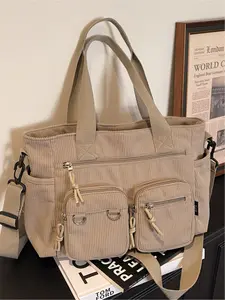 Corduroy multi-pocket large-capacity tote bag, Commuter Tote Bag, casual and versatile, suitable for shopping, school, work, commuting, and everyday accessories