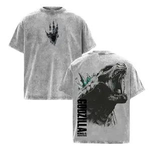 Men's Godzilla Vintage Washed Graphic T-Shirt - Casual, Loose, Short-Sleeve Oversized Menswear Cotton Apparel Gift for King of the Monsters Fans
