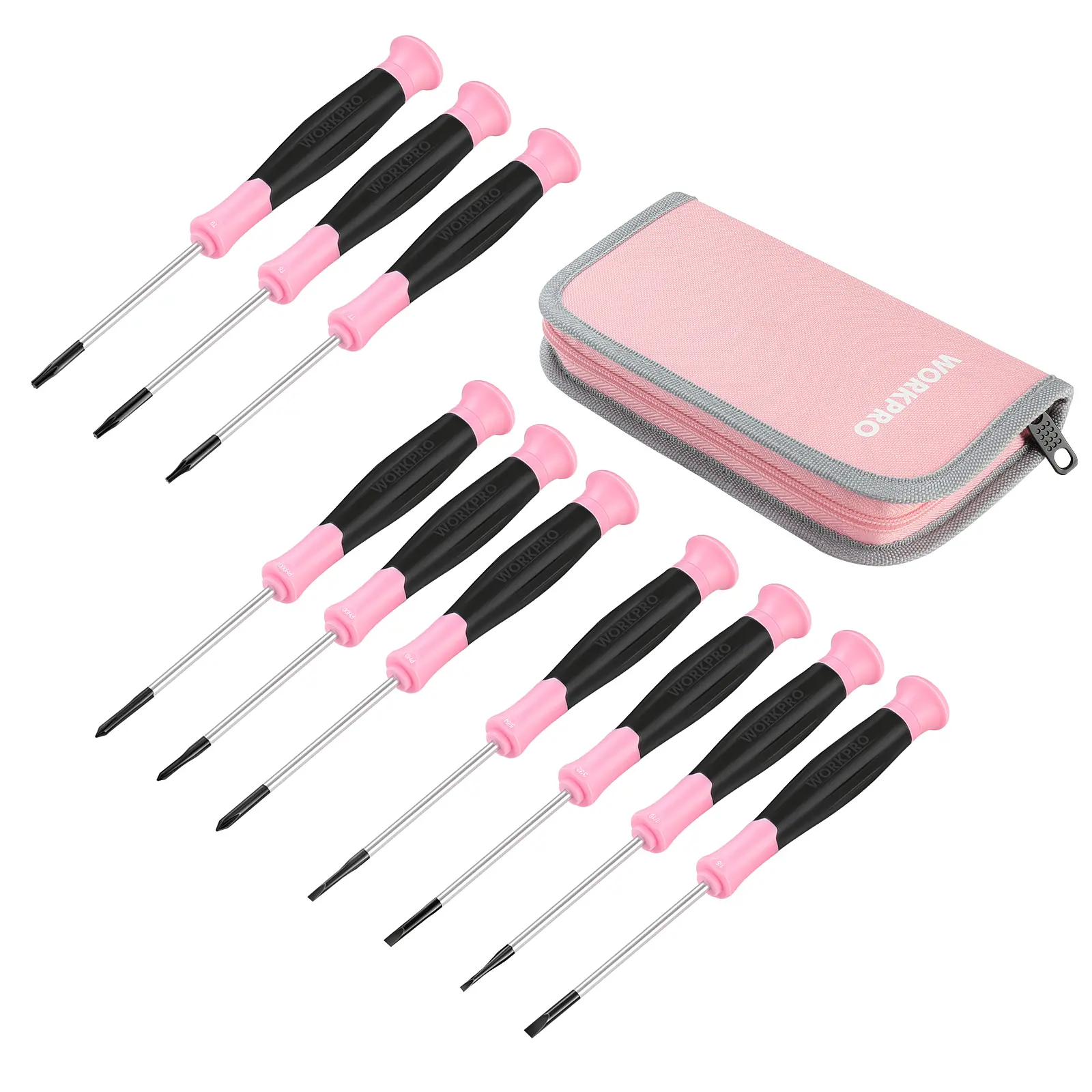 WORKPRO 10-Pack Precision Screwdriver Set, 10-in-1 Magnetic Tip Screwdriver Sets with Phillips, Slotted, Torx Star Bits, Pink Storage Pouch, Ten-In-One Screwdriver Sets