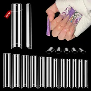 Clear Square Nail Tips,200- 504PCS 3XL Long No C Curve Nail Tips, Half Cover Flat Tapered Square Straight Gel Acrylic Tips False Nails for DIY Nail Art Salon