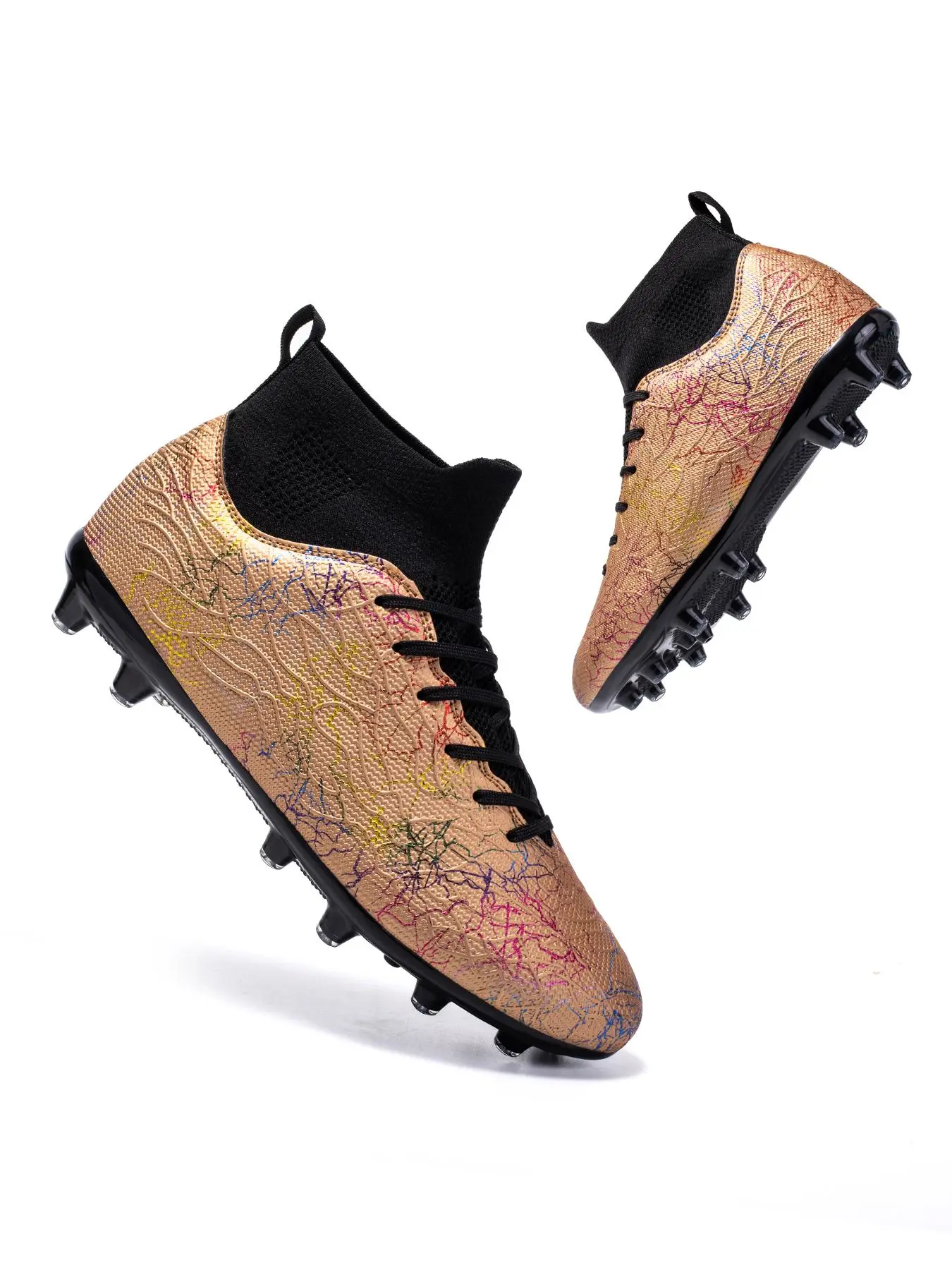 Men's Patchwork High Top Football Shoes, Football Boots, Soccer Shoes, Breathable Comfortable Football Cleats, Professional Training Shoes, Outdoor Sports Shoes for All Seasons