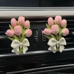 2pcs Dual Pack Flower Car Air Freshener Set, Floral Car Diffuser, 3D Tulip Hydrangea Design, Cement Material Car Vent Decor, Car Vent Accessory, Car Interior Accessories, Stylish Vehicle Hanging Ornament