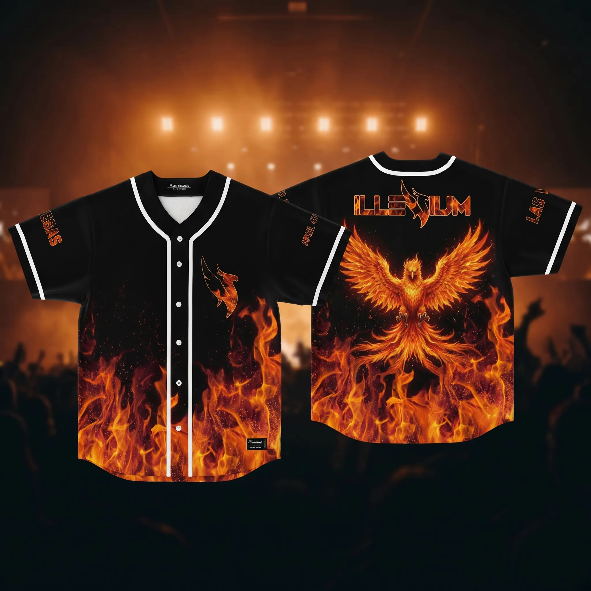 Illenium Phoenix Fire Flame Baseball Jersey Shirt, Las Vegas April 4th Concert Tour Graphic Button Up Streetwear For Men & Women, EDM Rave Festival Merch, EDM Rave Dance Music Festival Merch Apparel