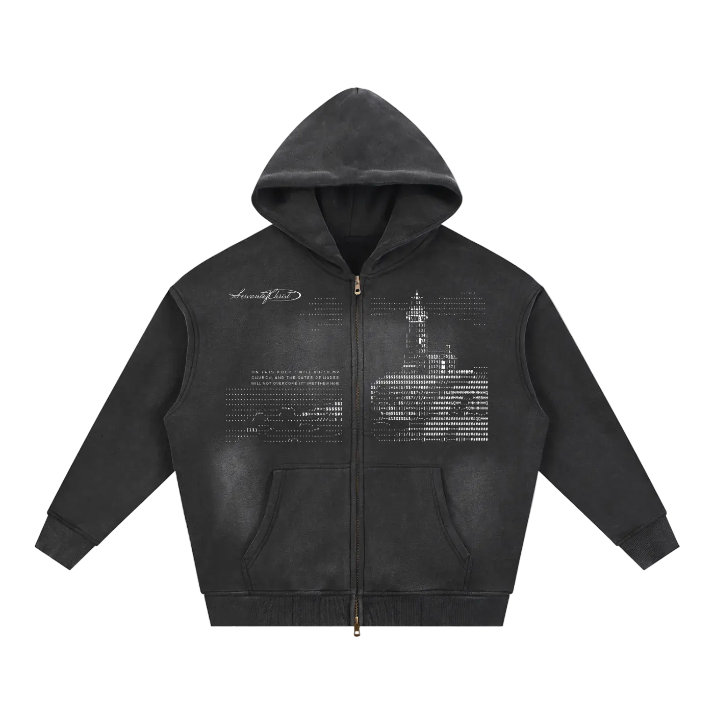 Matthew 16:18 Sunfade Two-way Zipper Boxy Fleece Hoodie