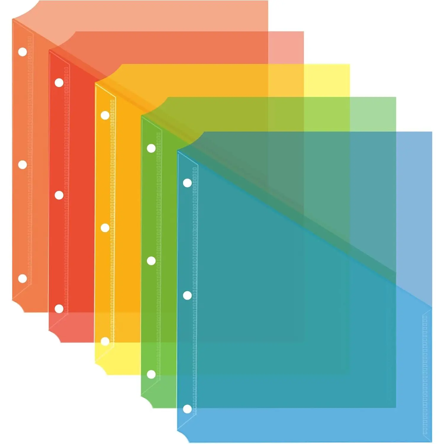 25-Pack Poly Translucent Slash File Jackets, 3-Hole Punch Binder Organizer Pockets, Letter Size, Assorted Colors Plastic Binder Sleeves for Home Organization