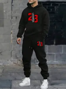 Women's Casual Graphic Hoodie Set, Loose Fit Long Sleeve Top & Bottoms, Fall Winter Essential, Comfortable Daily Wear