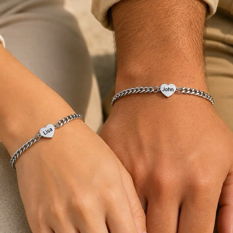 Custom Name Heart Bracelet • Custom text, Date, Initials Heart Bracelet• Couple Heart Bracelet