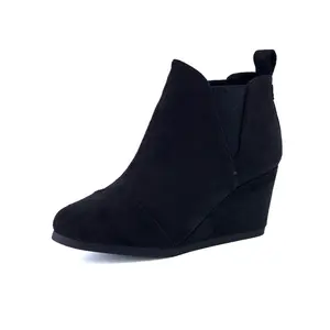 Dunes Women's Zoey Wedge Bootie, Soft Vegan Suede, Easy Slip-On Design, Memory Foam -Black 10